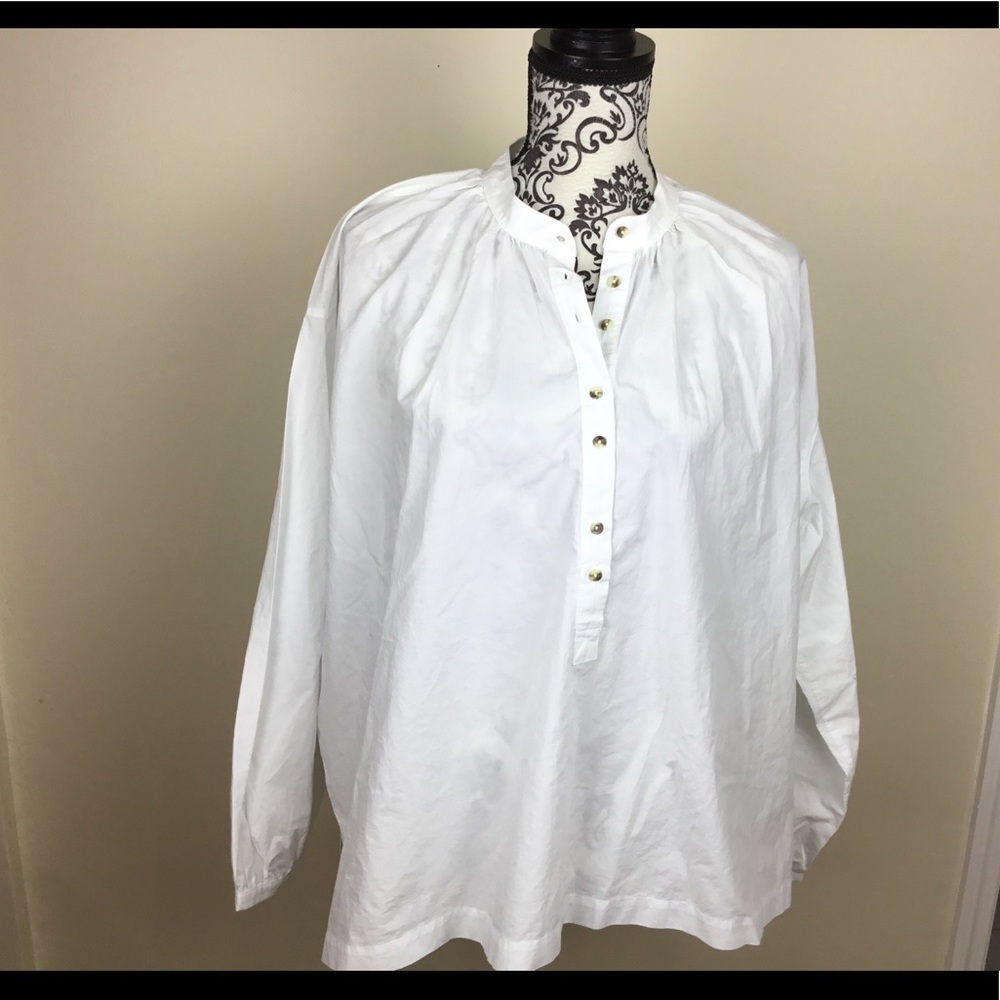 Free people white collarless oversize shirt small